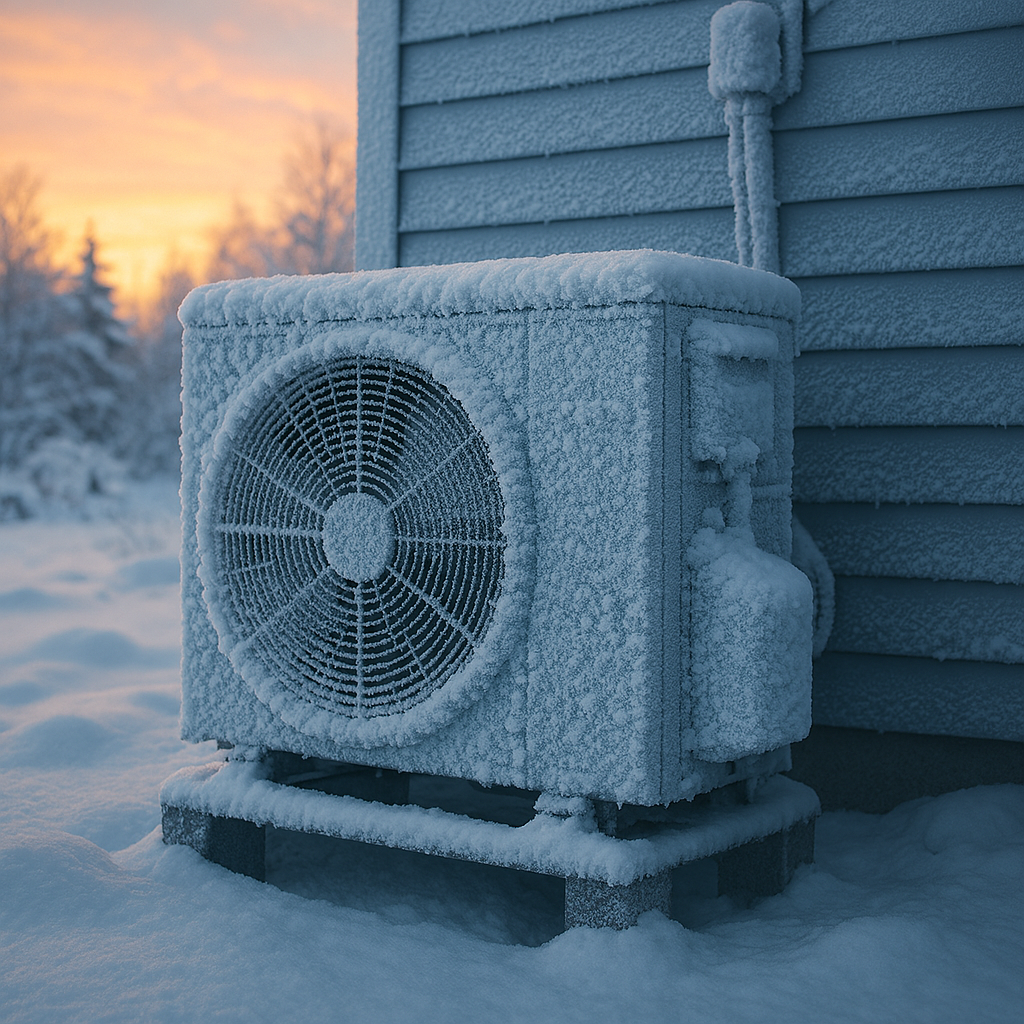 HVAC unit frozen solid in a northern winter — the kind of emergency Northland resolves