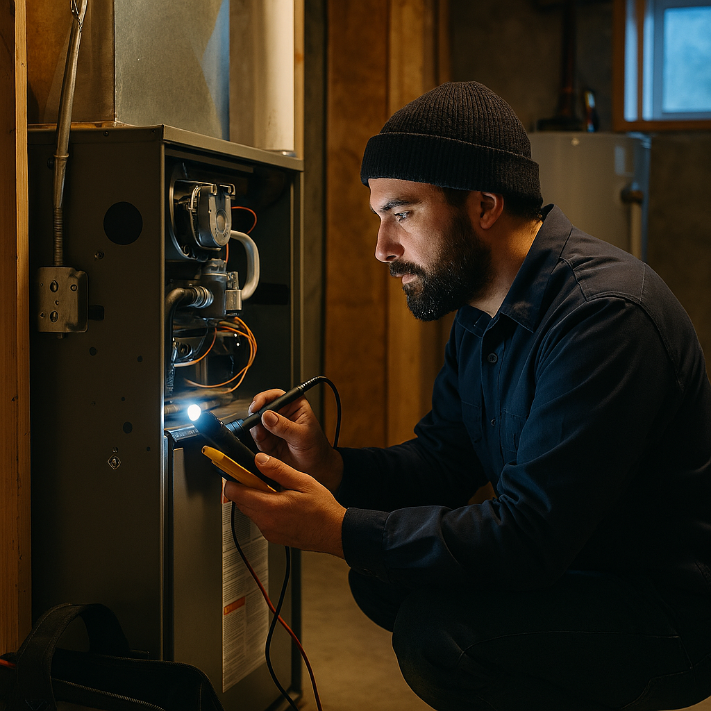 Northland HVAC technician reviewing an internal boiler installation